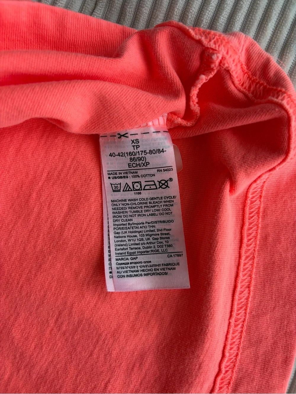 GAP Women Neon Coral T Shirt Dress Short Sleeve Pocket Casual Mini, Size XS